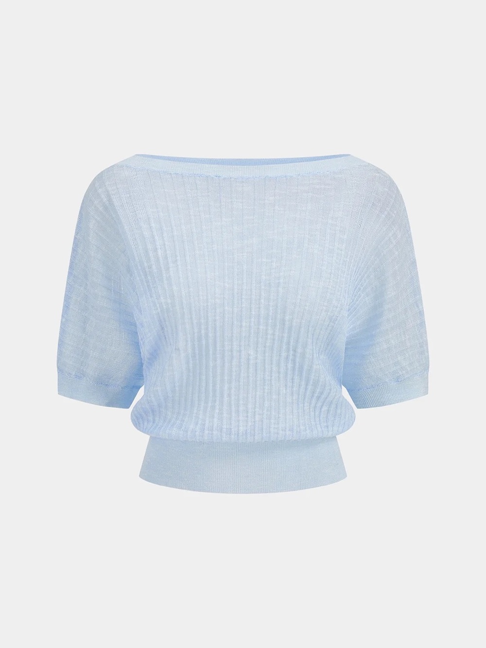 COMMENSE Semi-Sheer Boat Neck Ribbed Knit Top - size Large